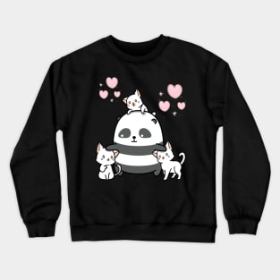 Cute Panda Play With Three Kitten Crewneck Sweatshirt